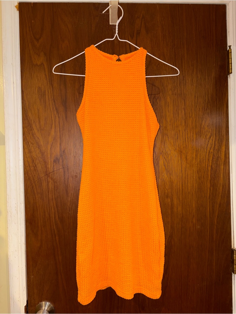 Sleeveless Textured Knit Dress in Bright Orange